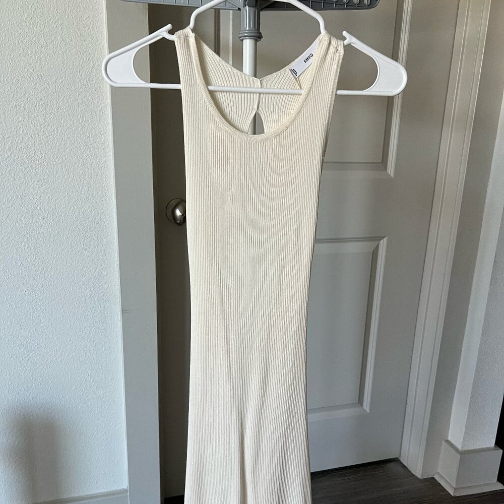 Mango Ivory Body Hugging Dress with Open Back, Size S